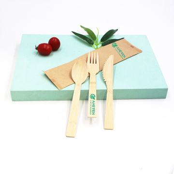 Food Grade Reusable Bamboo Fork Knife Spoon Cutlery Set For Travel Fast Food Eating